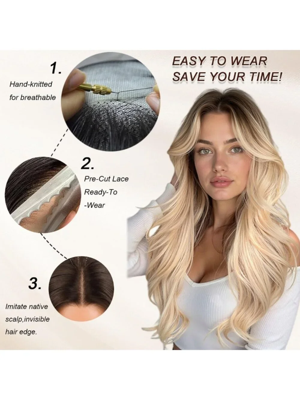 26-Inch Ash Blonde Glueless Lace Front Wig | Easy Wear & Go, Soft Fiber for